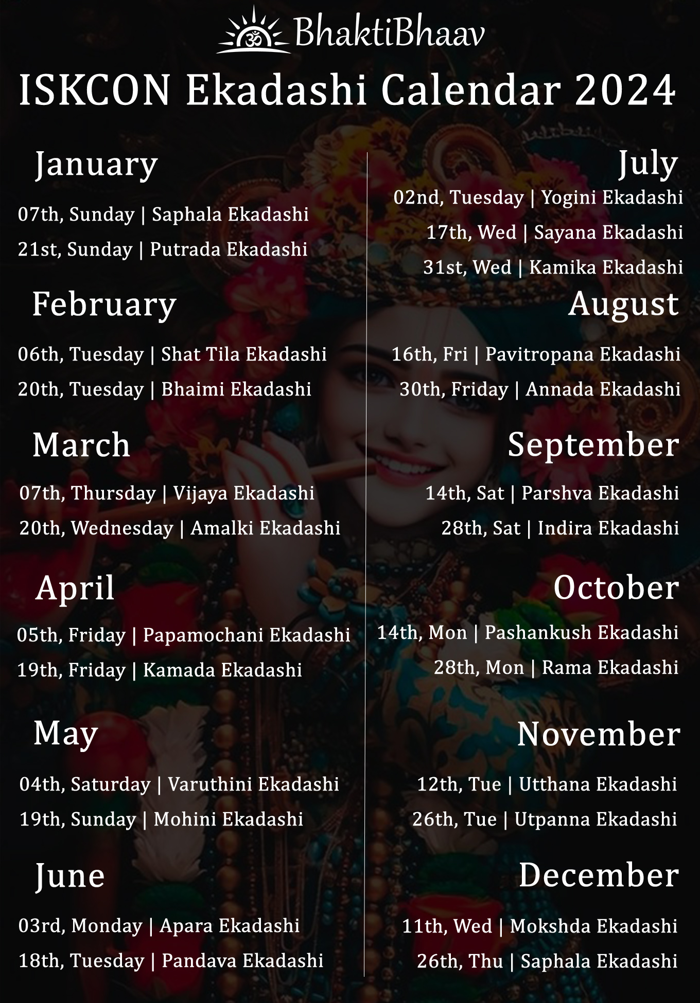 ISKCON Ekadashi Calendar 2024